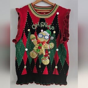 Blizzard Bay Oh Snap Gingerbread Christmas Holiday Sweater Vest Sz XL